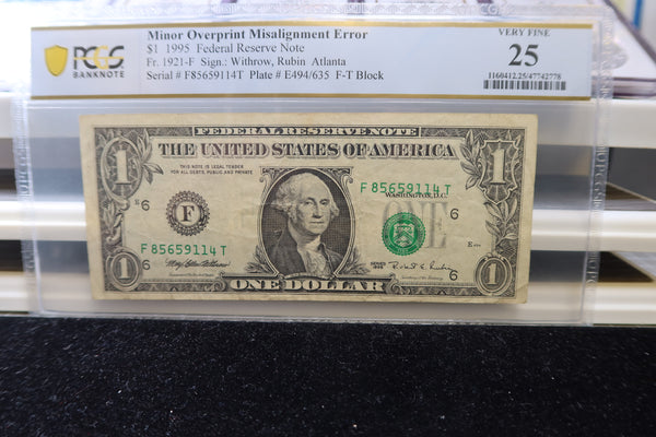 1995, $1 Federal Reserve Note, PCGS Graded, Error Note, Store #GRB058