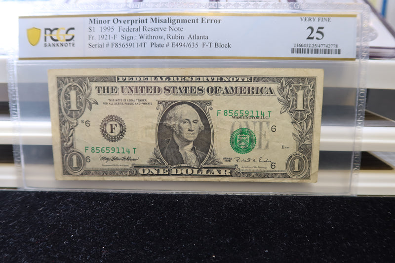 1995, $1 Federal Reserve Note, PCGS Graded, Error Note, Store