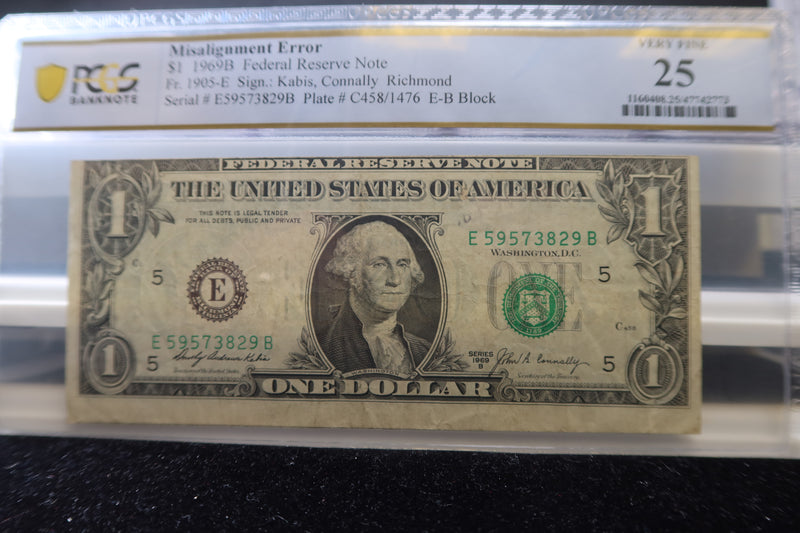 1969-B, $1 Federal Reserve Note, PCGS Graded, Error Note, Store