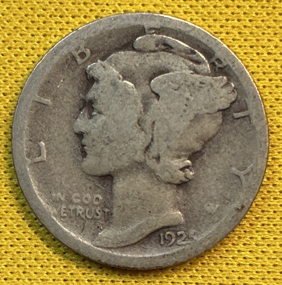 1925-S Mercury Dime, Very Good Circulated Coin, Store #DE1147