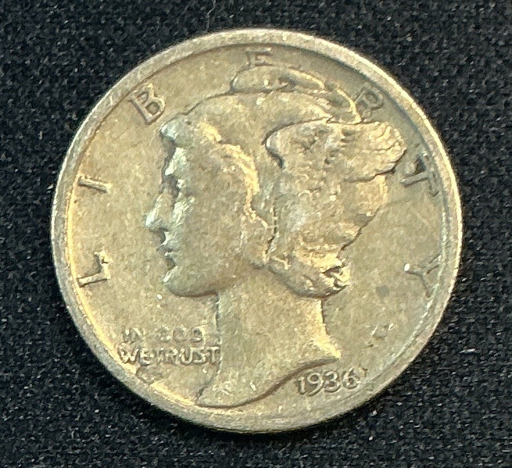 1936-S Mercury Dime, Very Good Circulated Coin, Store #DE1240