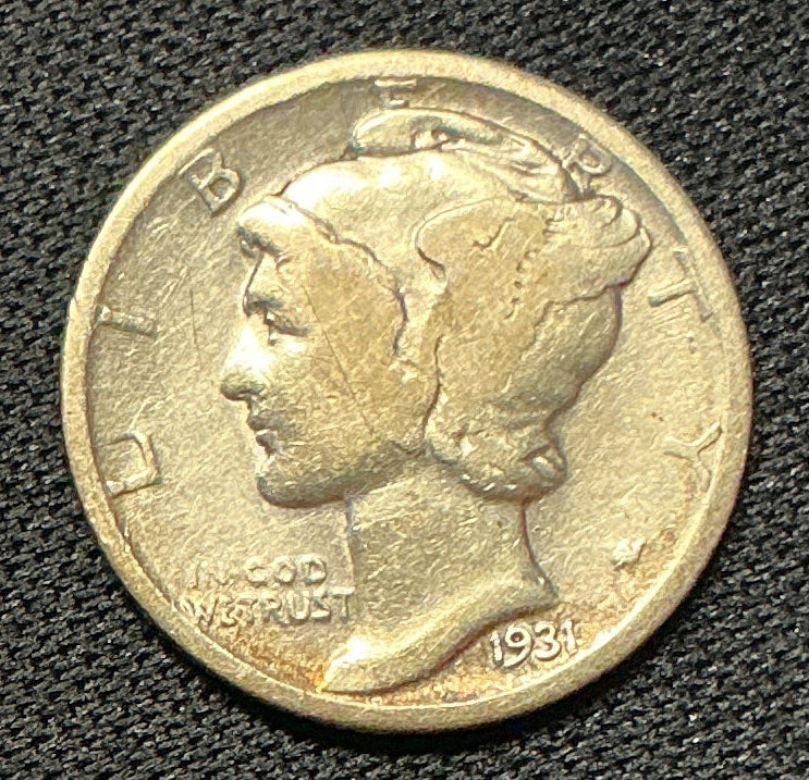 1931 Mercury Dime, Very Good Circulated Coin, Store #DE1202