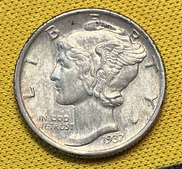 1937 Mercury Dime, About Uncirculated Coin, Store #DE1248