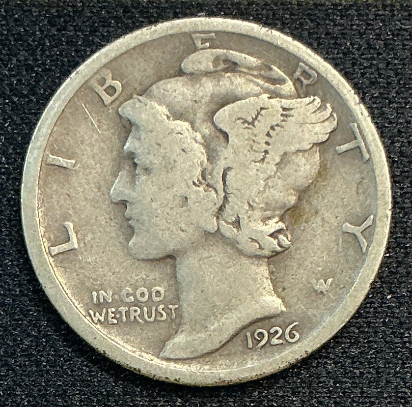 1926-D Mercury Dime, Very Good Circulated Coin, Store #DE1164