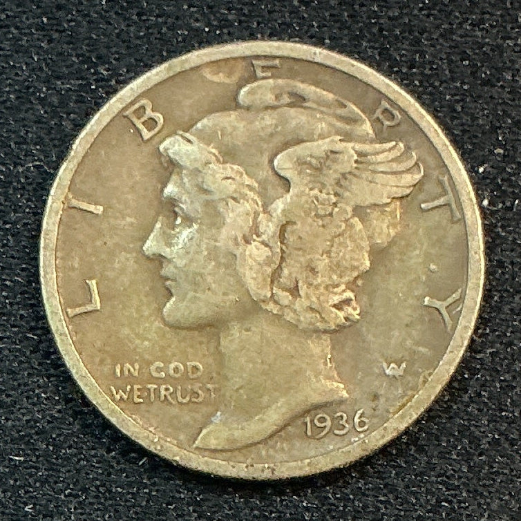 1936-S Mercury Dime, Very Good Circulated Coin, Store #DE1239
