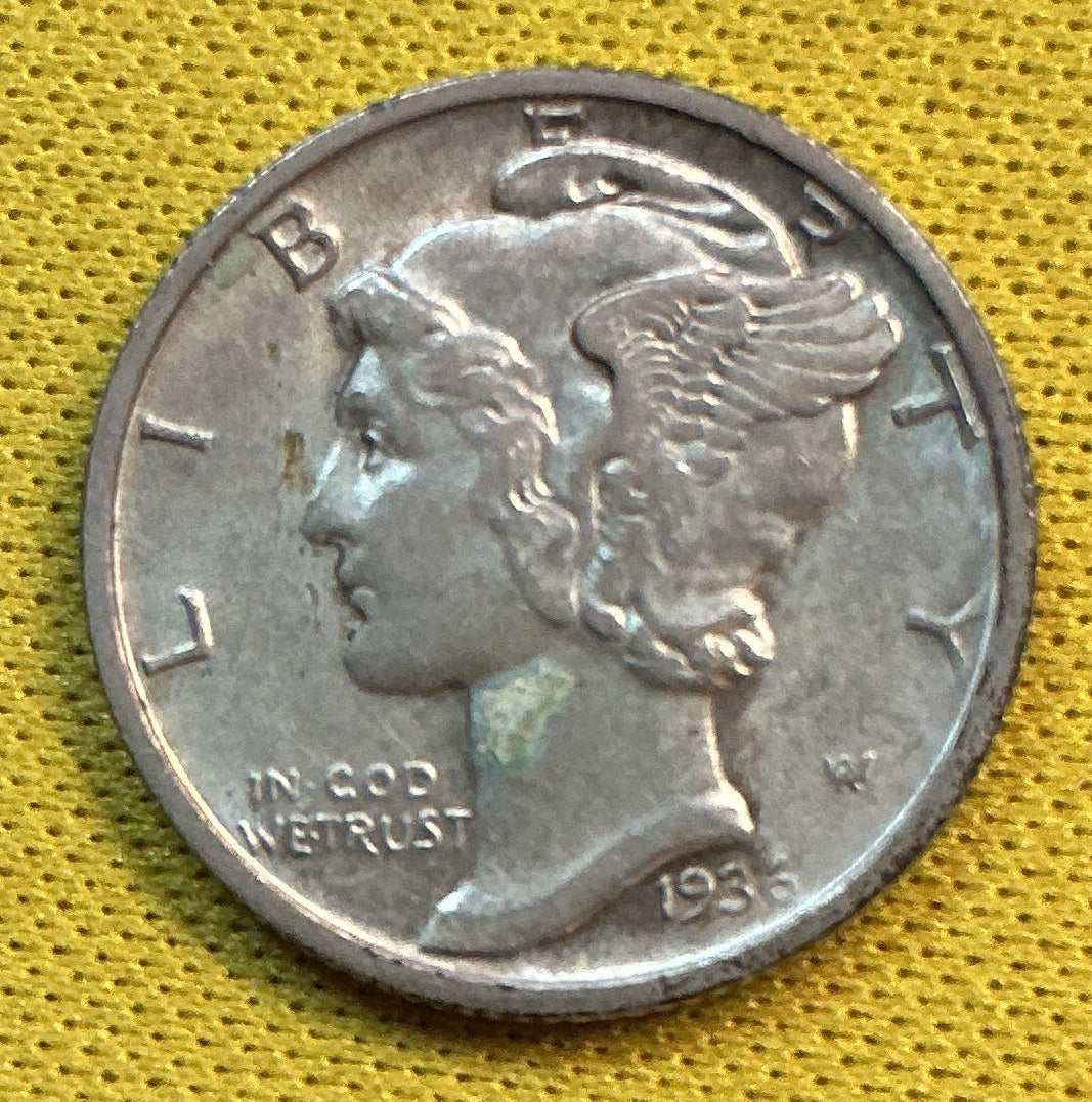 1936-D Mercury Dime, Mint State Uncirculated Coin, Store #DE1227