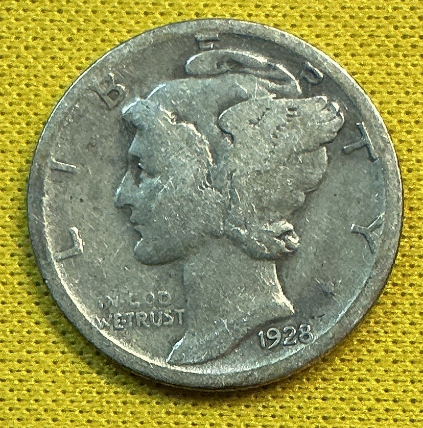 1928-S Mercury Dime, About Good Circulated Coin, Store #DE1186