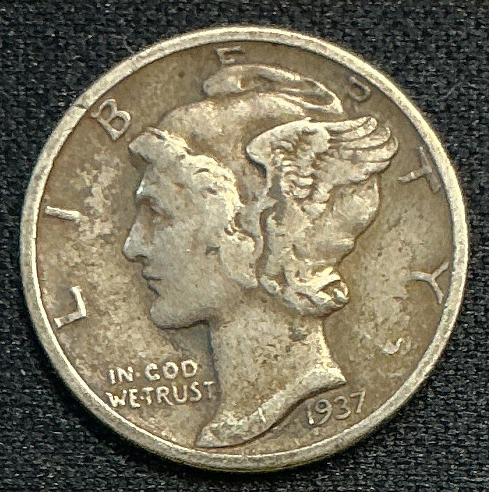 1937 Mercury Dime, Extra Fine Circulated Coin, Store #DE1247