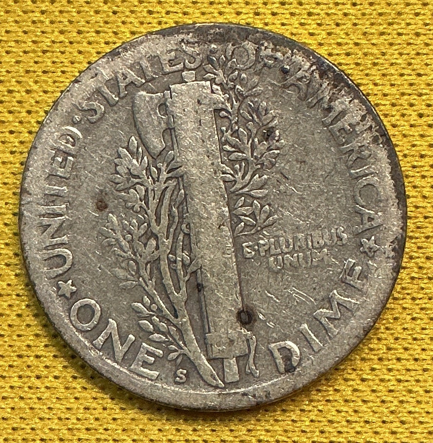 1925-S Mercury Dime, Very Good Circulated Coin, Store #DE1151