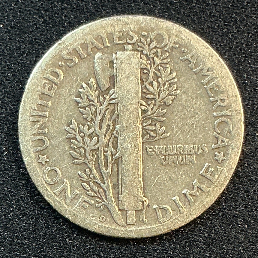 1925-D Mercury Dime, Very Good Circulated Coin, Store #DE1145