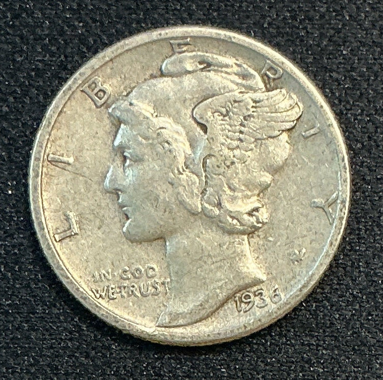 1936 Mercury Dime, Very Fine Circulated Coin, Store #DE1222