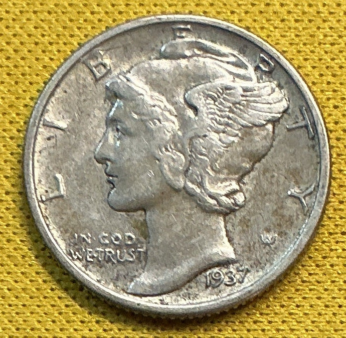 1937 Mercury Dime, Extra Fine Circulated Coin, Store #DE1246