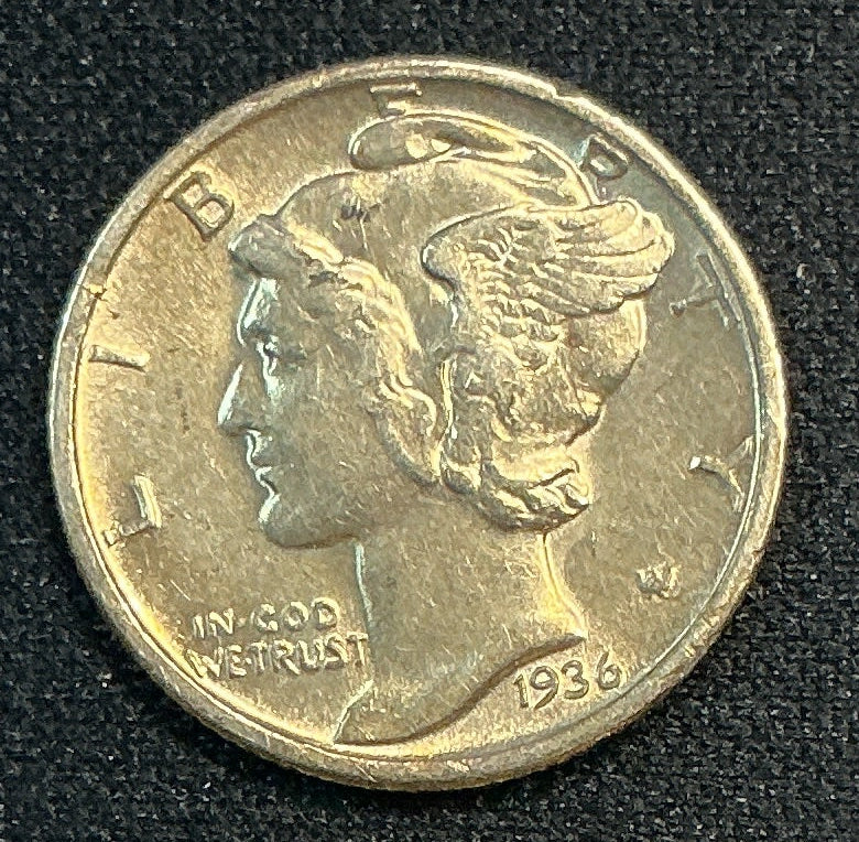1936 Mercury Dime, Mint State Uncirculated Coin, Store #DE1226