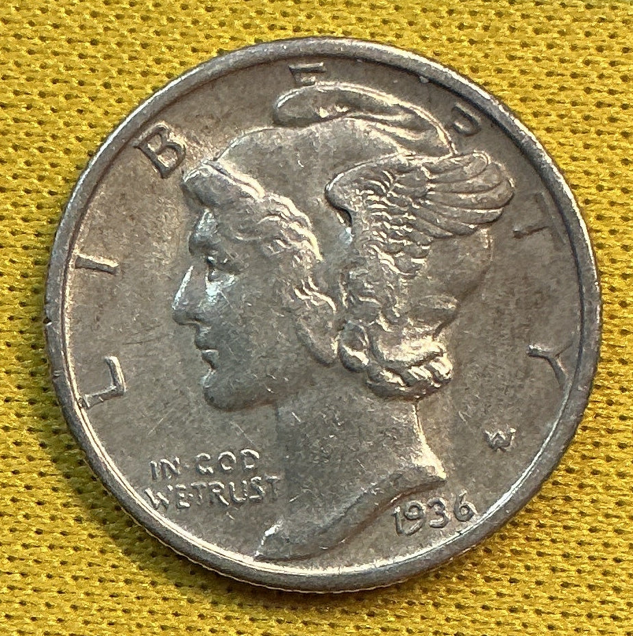 1936 Mercury Dime, About Uncirculated Coin, Store #DE1225
