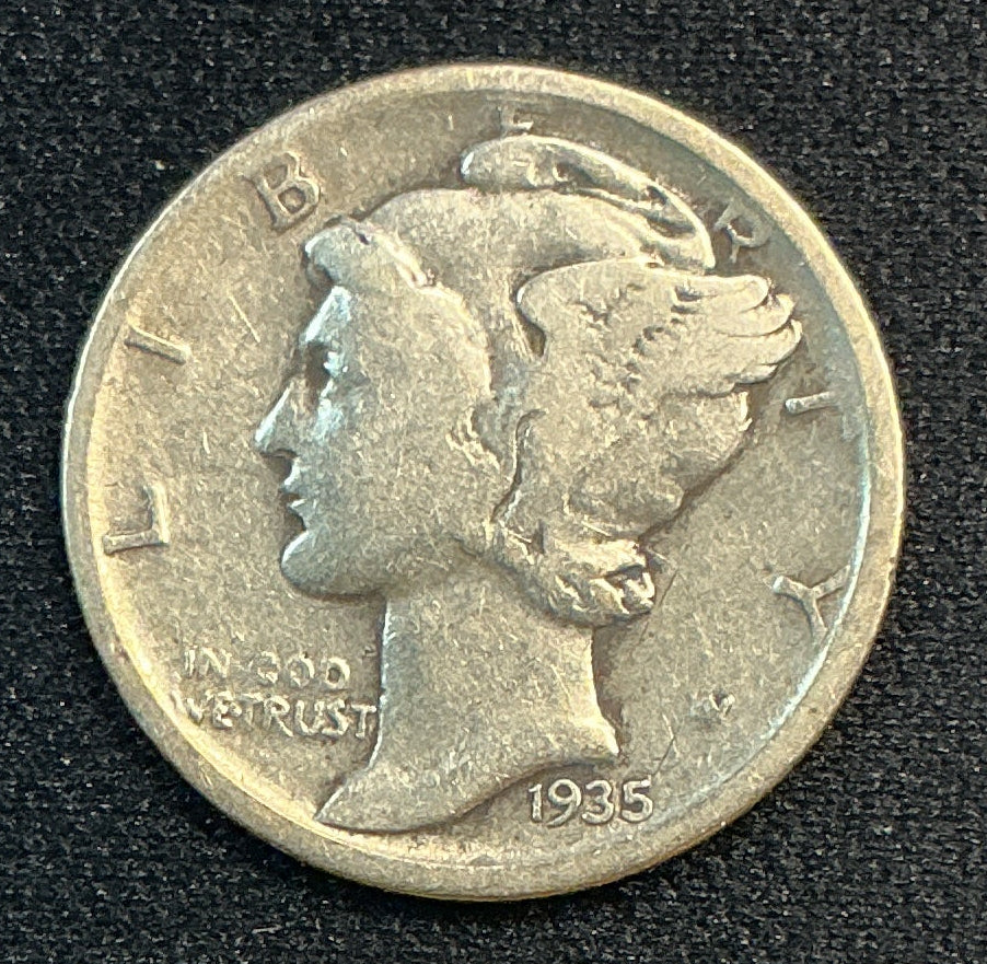 1935-D Mercury Dime, Very Good Circulated Coin, Store #DE1212