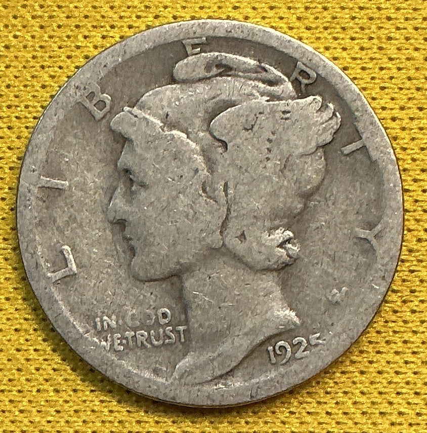 1925-S Mercury Dime, Very Good Circulated Coin, Store #DE1150