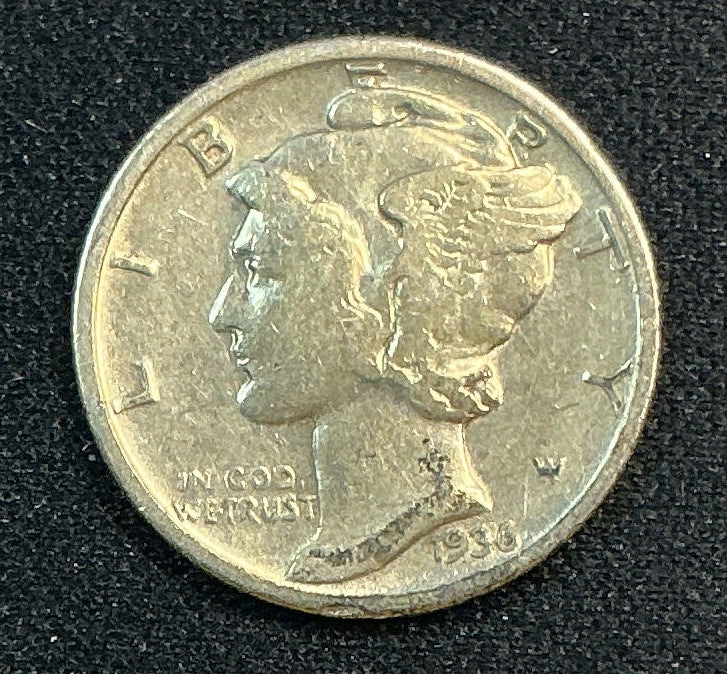 1936 Mercury Dime, Fine Circulated Coin, Store #DE1221