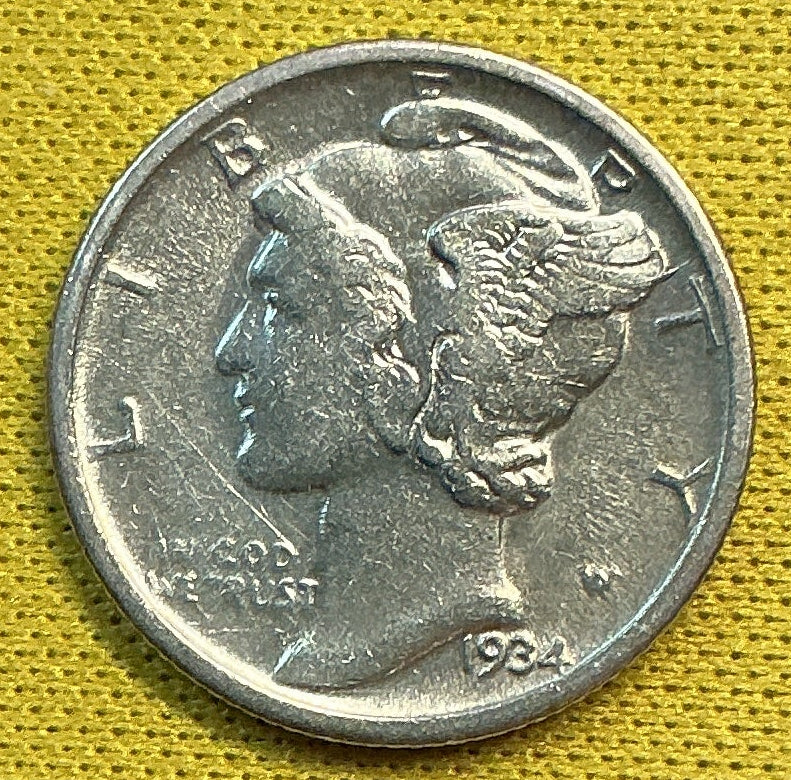 1934 Mercury Dime, About Uncirculated Coin, Store #DE1206