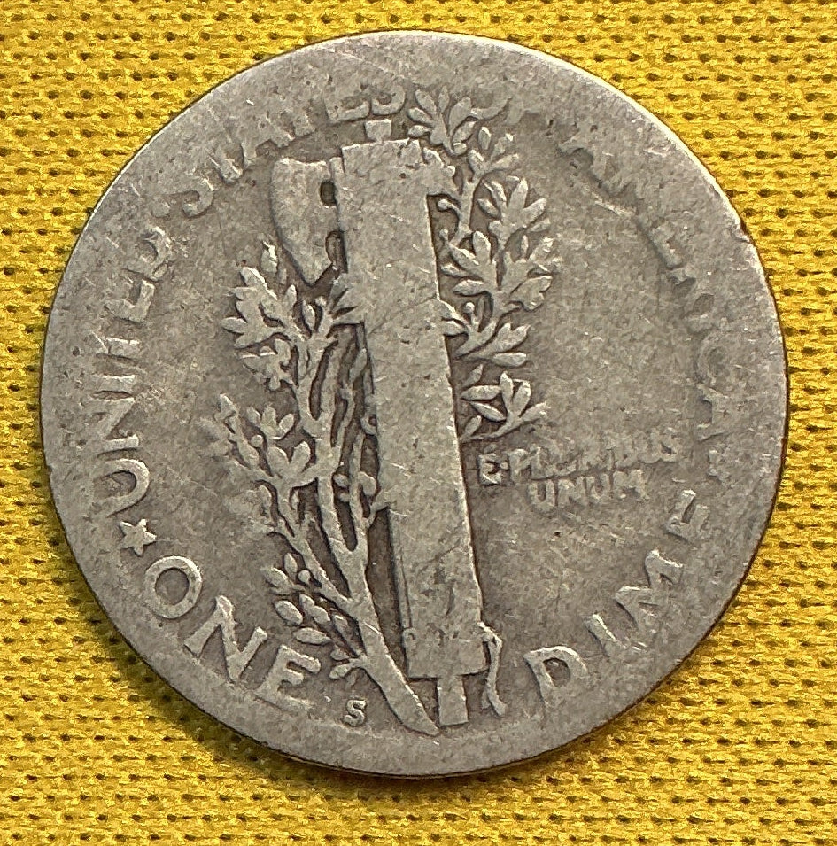1925-S Mercury Dime, Very Good Circulated Coin, Store #DE1150