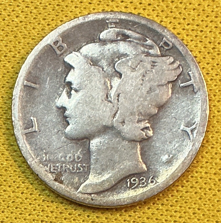1936-D Mercury Dime, About Good Circulated Coin, Store #DE1233
