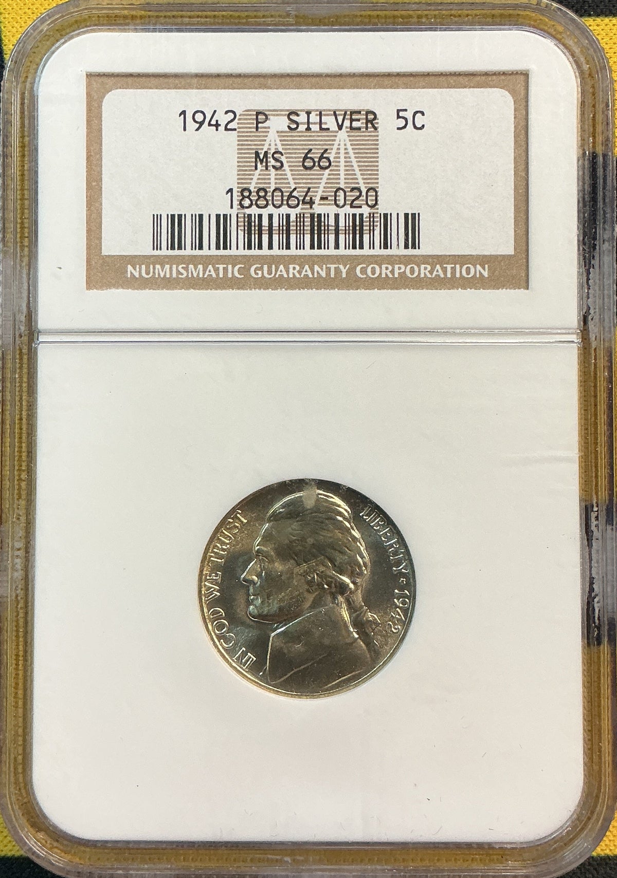 1942-P Jefferson Silver War Nickel, NGC MS-66, Store# NL1500