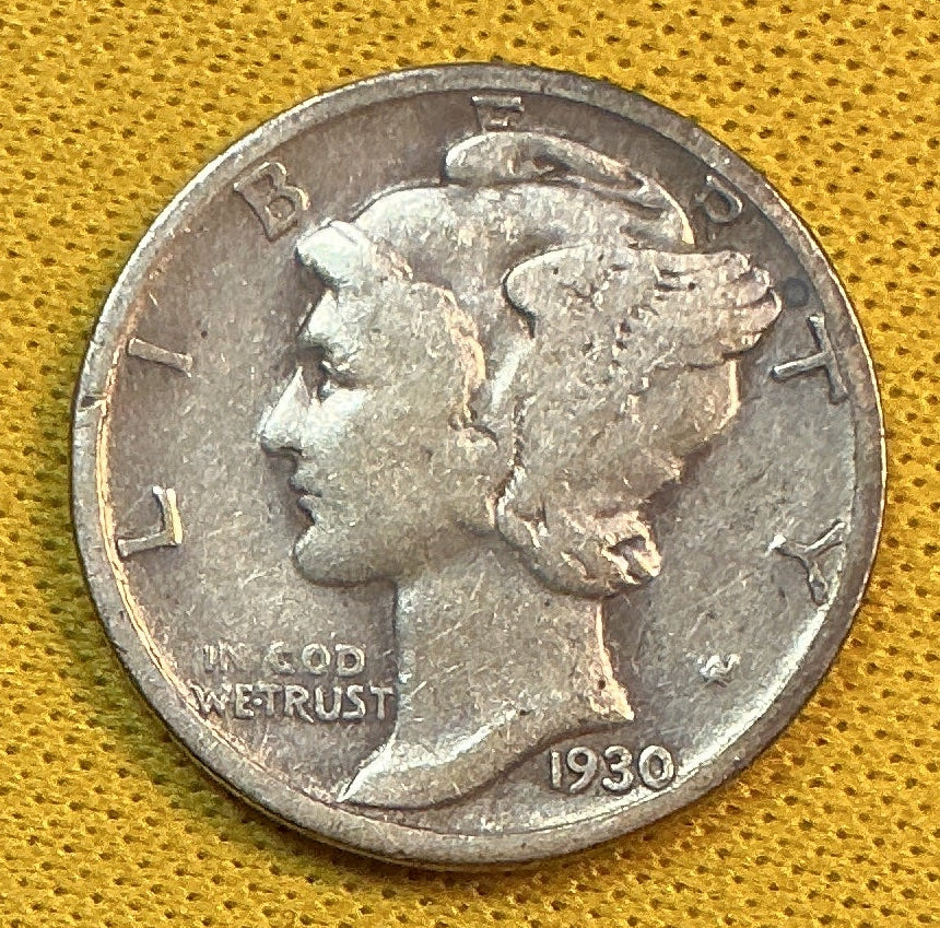 1930 Mercury Dime, Very Good Circulated Coin, Store #DE1200