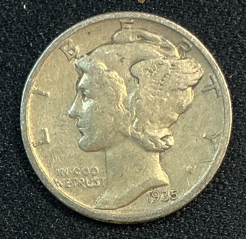 1935 Mercury Dime, Good+ Circulated Coin, Store #DE1207