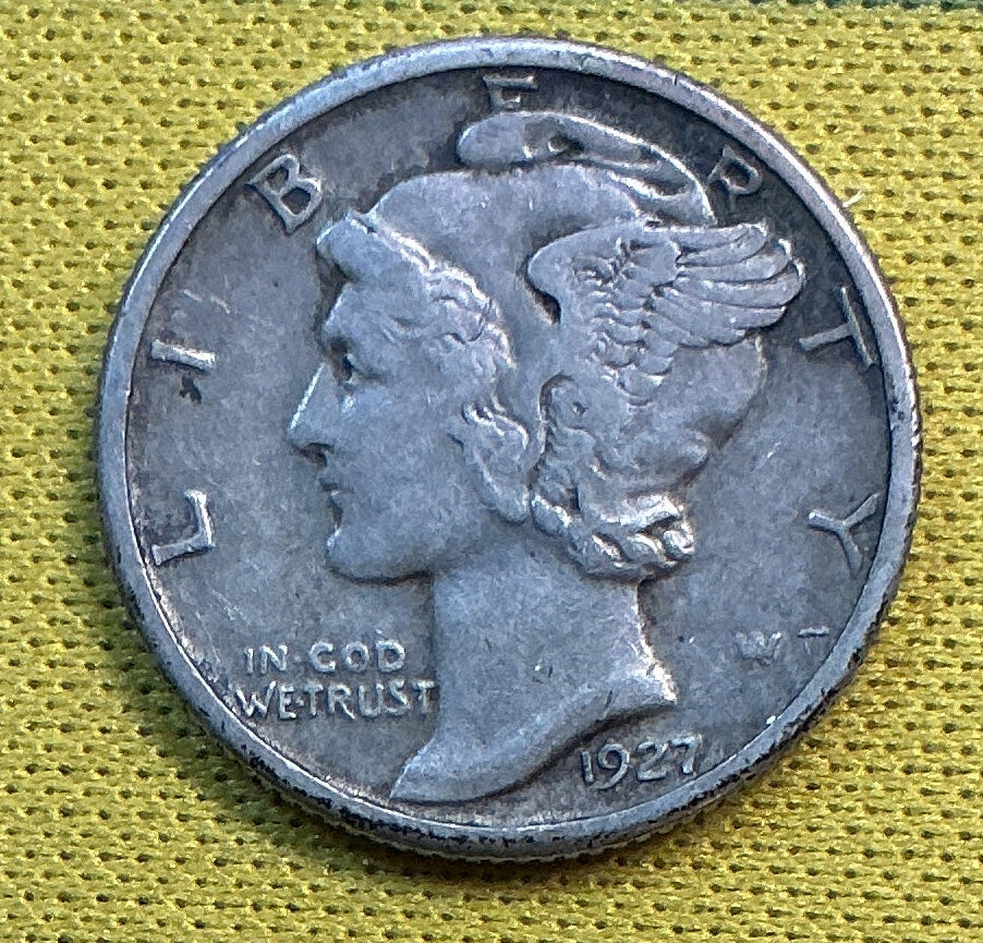 1927 Mercury Dime, Extra Fine Circulated Coin, Store #DE1175