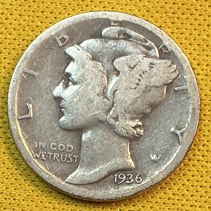 1936-S Mercury Dime, Good Circulated Coin, Store #DE1238