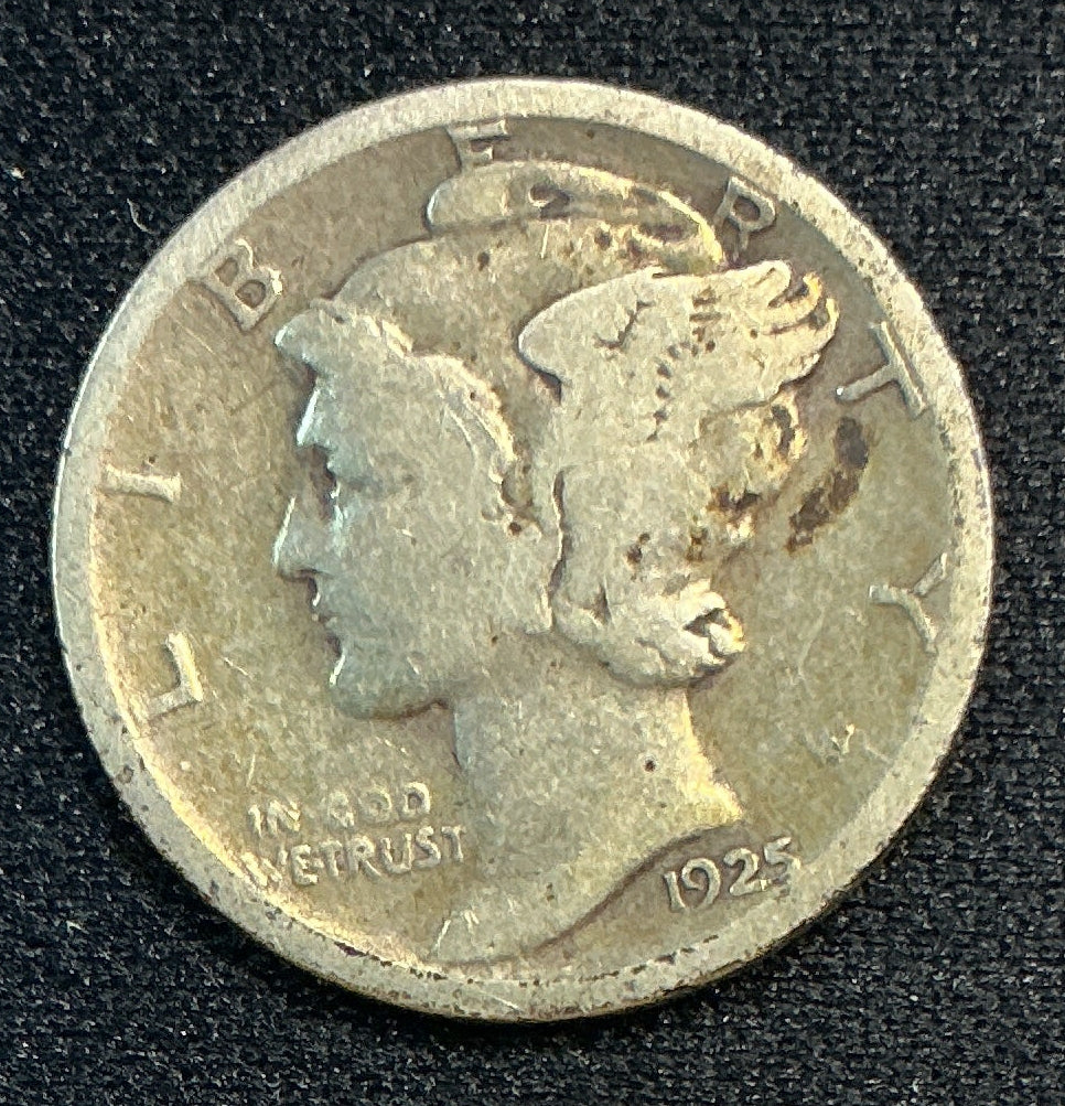 1925-D Mercury Dime, Very Good Circulated Coin, Store #DE1146