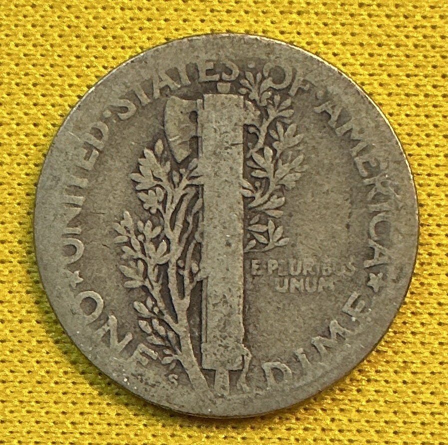 1925-S Mercury Dime, Very Good Circulated Coin, Store #DE1147