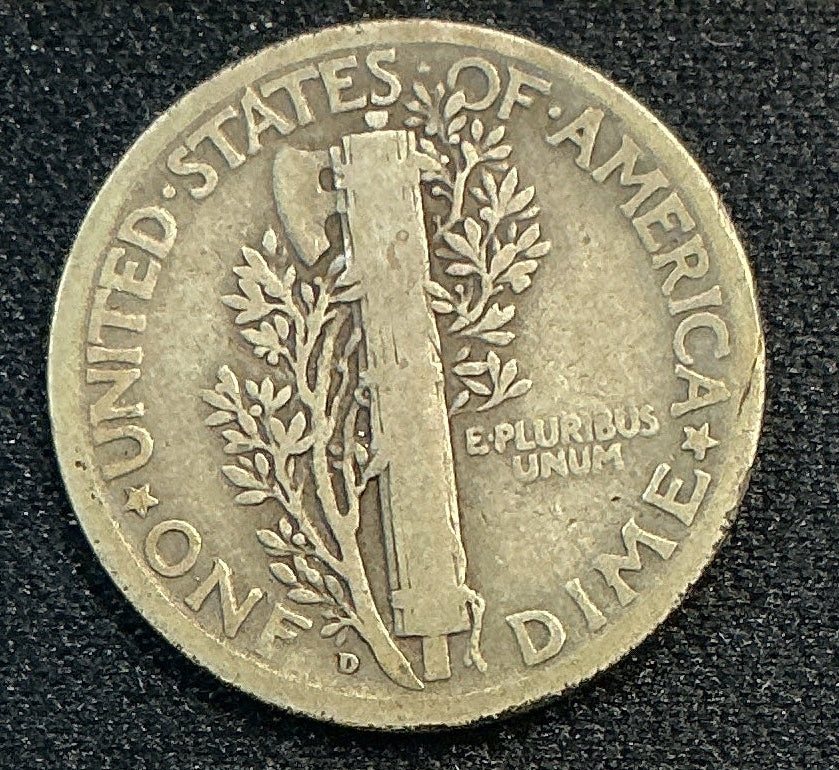 1926-D Mercury Dime, Very Good Circulated Coin, Store #DE1164