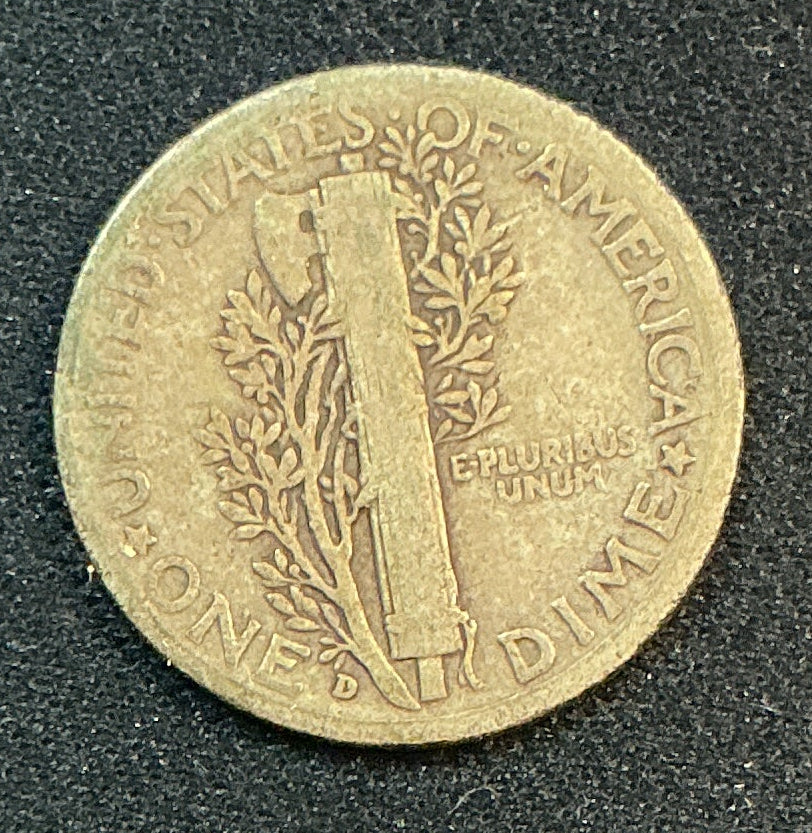 1936-D Mercury Dime, About Good+ Circulated Coin, Store #DE1234
