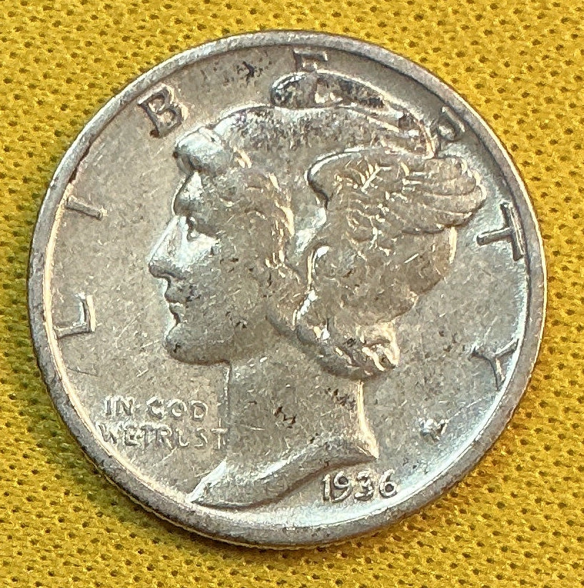 1936 Mercury Dime, About Uncirculated Coin, Store #DE1223