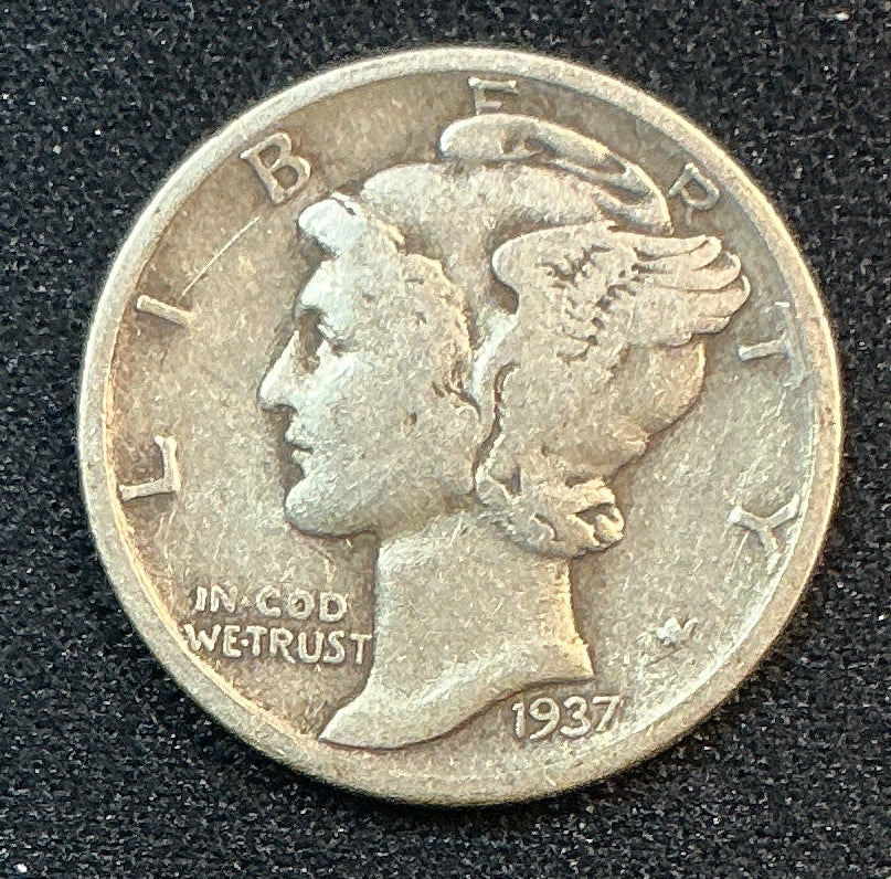 1937-D Mercury Dime, Good Circulated Coin, Store #DE1251