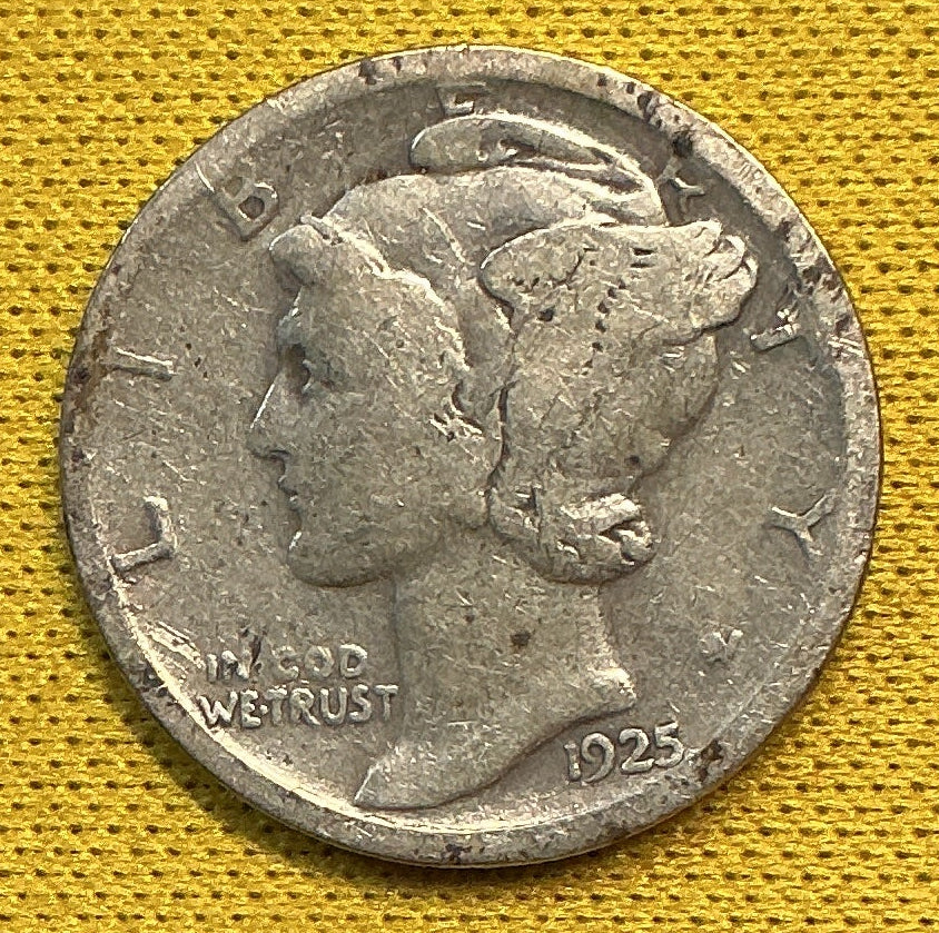 1925-S Mercury Dime, Very Good Circulated Coin, Store #DE1151