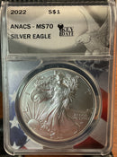 .999 Silver, 1 Troy Ounce, 2022 American Eagle, ANACS MS-70, Key Date, Store