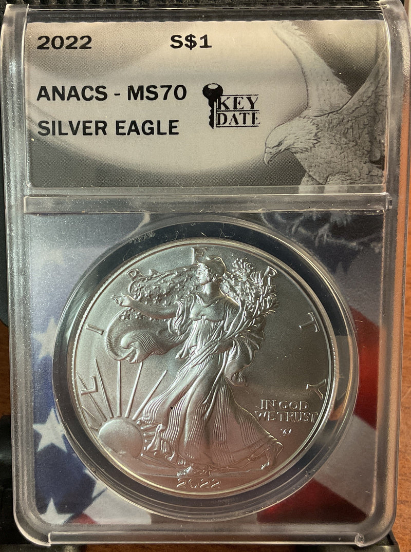 .999 Silver, 1 Troy Ounce, 2022 American Eagle, ANACS MS-70, Key Date, Store
