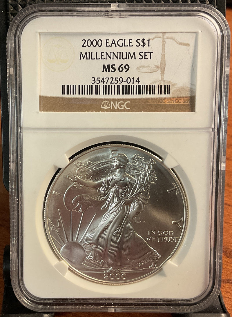 .999 Silver, 1 Troy Ounce, 2000 American Silver Eagle, NGC MS-69, Store