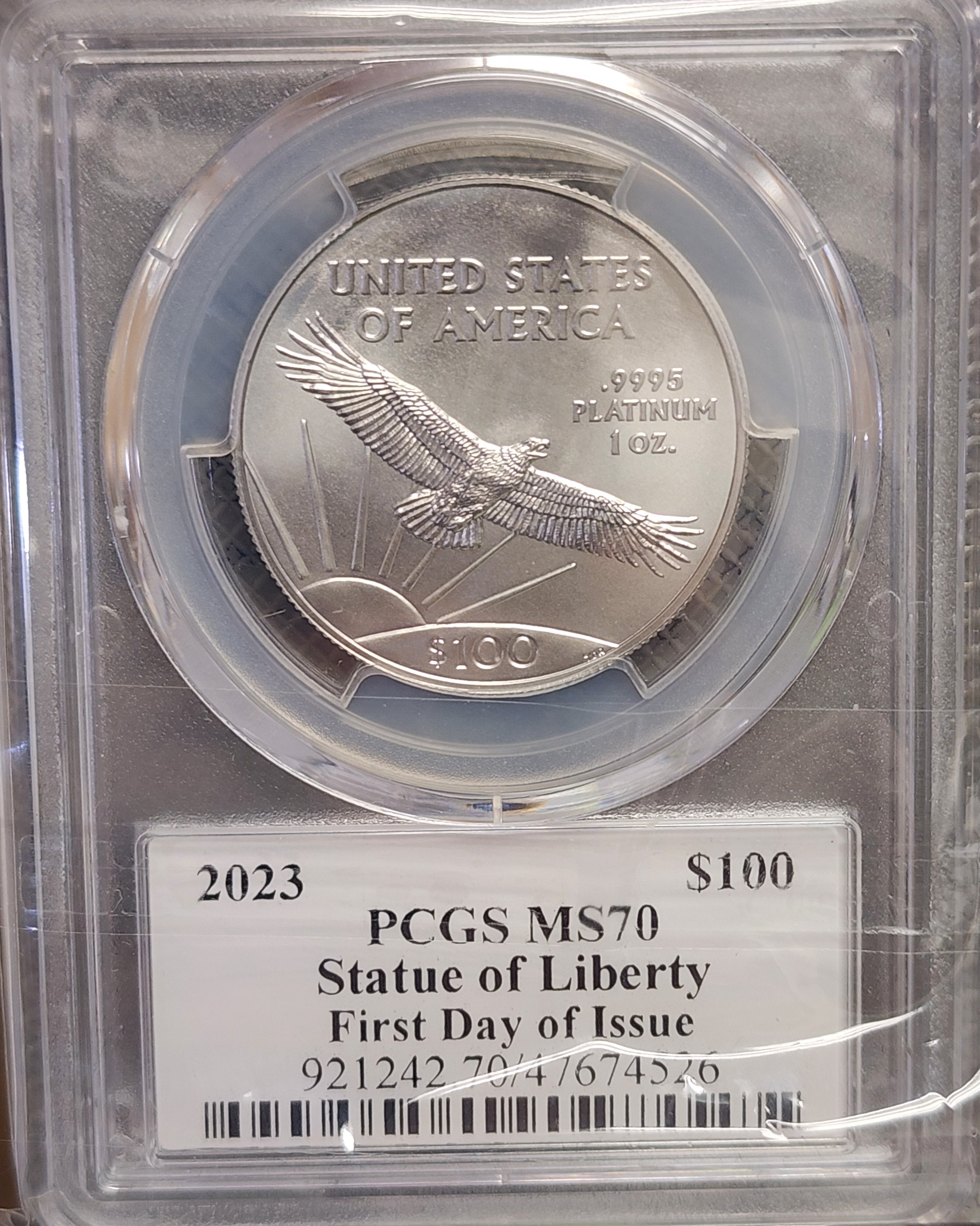 2023 $100 Platinum American Eagle, .9995 pure, 1 OZT, PCGS MS70, Store #PM001