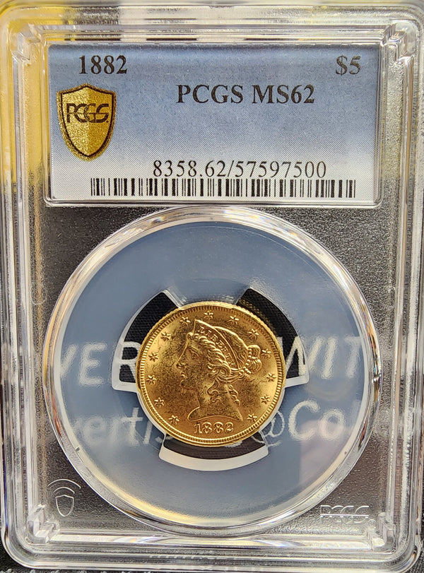 1882 $5 Gold Liberty Half Eagle, PCGS MS-62, Pre-1933 Gold Coin, Store Sale#G0078.