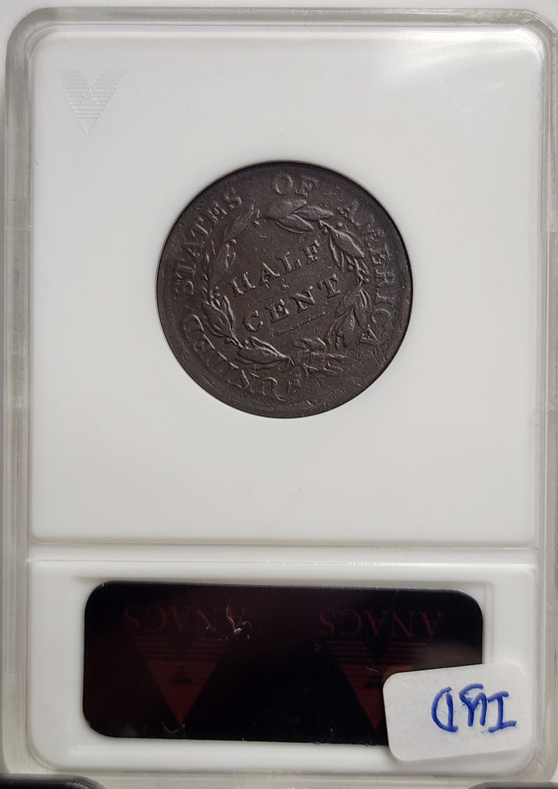 1810 Half Cent, (C-1), ANACS Soap Box Holder, Fine-15, Store Sale