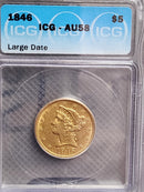 1846 $5 Half Gold Eagle, Large Date, ICG AU-58, Gold Coin, Store Sale