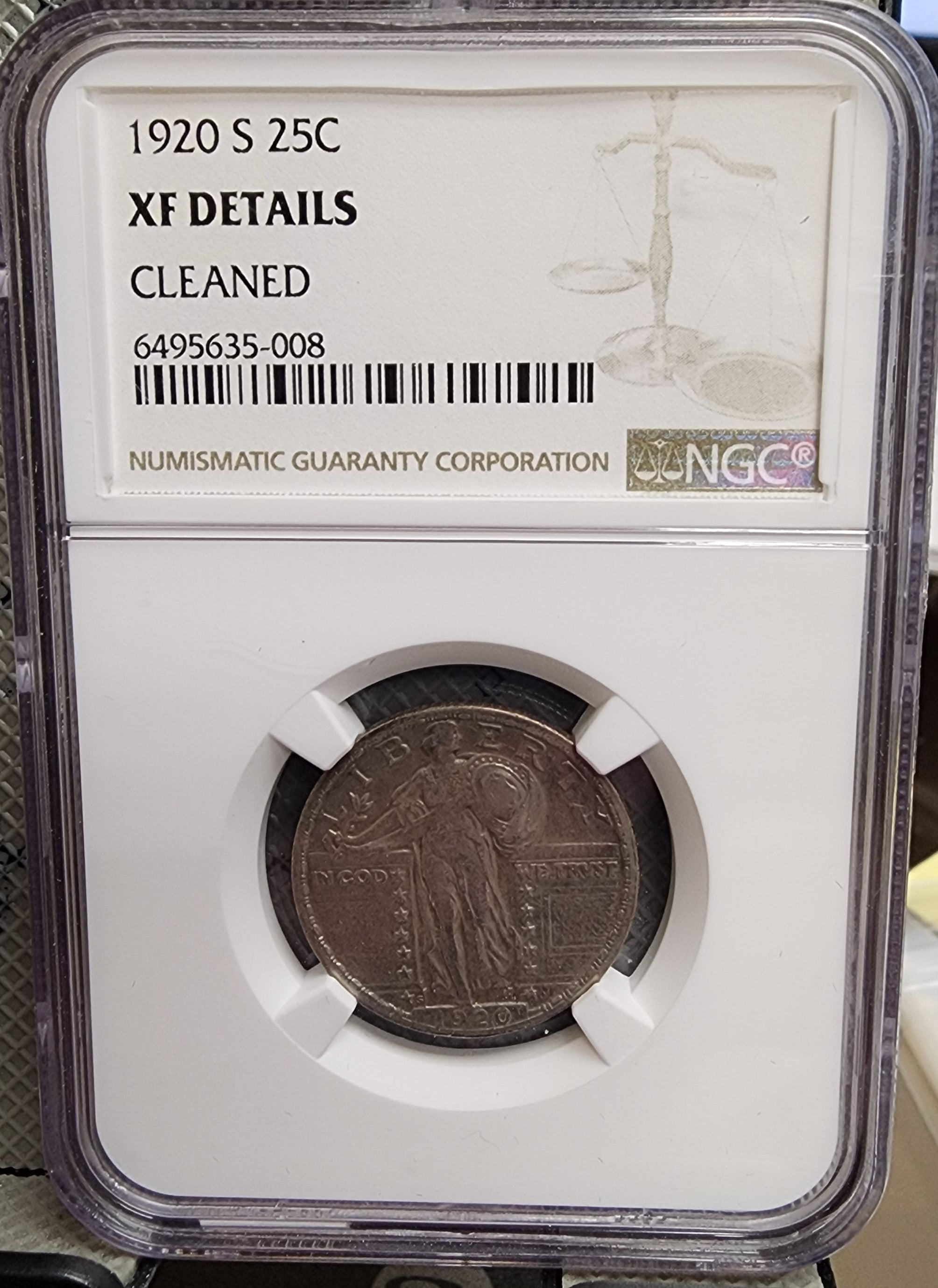 1920-S Standing Liberty Silver Quarter, NGC XF Detailed Coin, Store Sale #QR1453.