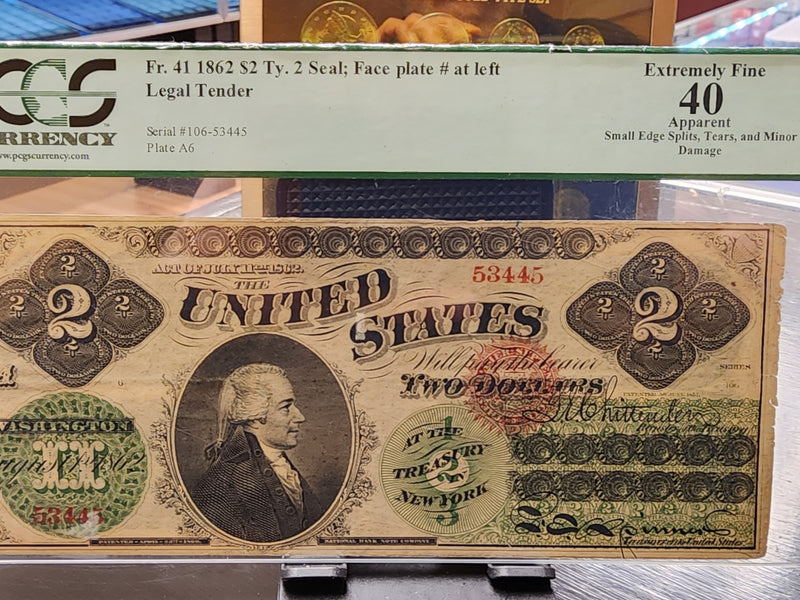 1862 $2, Legal Tender Note., PCGS XF-40.,  Store