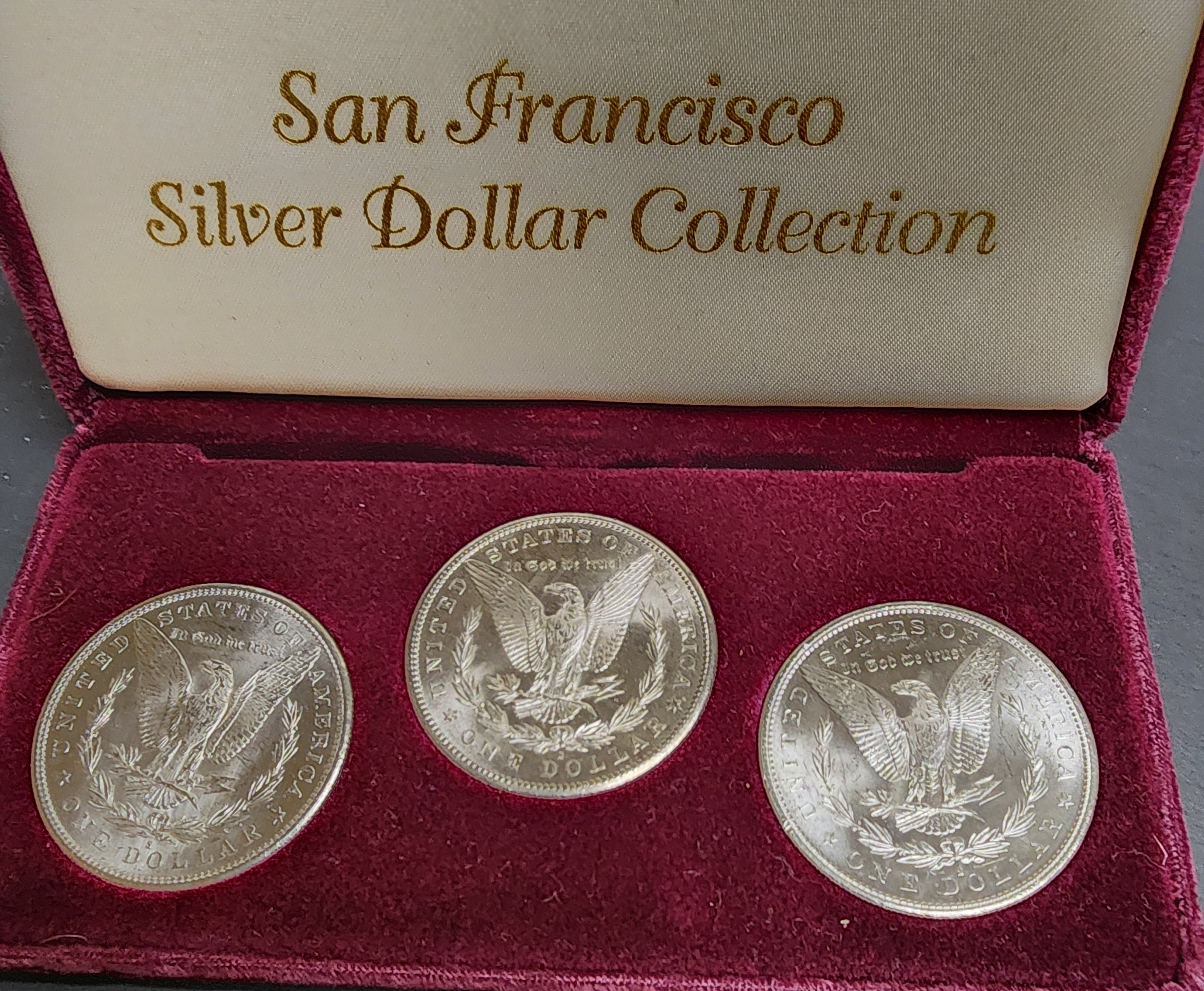 Morgan Silver Dollar, 3 Coin Set, Mint State Uncirculated Coins, Store #DR0206.
