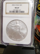 2006 Silver Eagle $1. NGC Graded MS-69 Un-Circulated Coin. Store