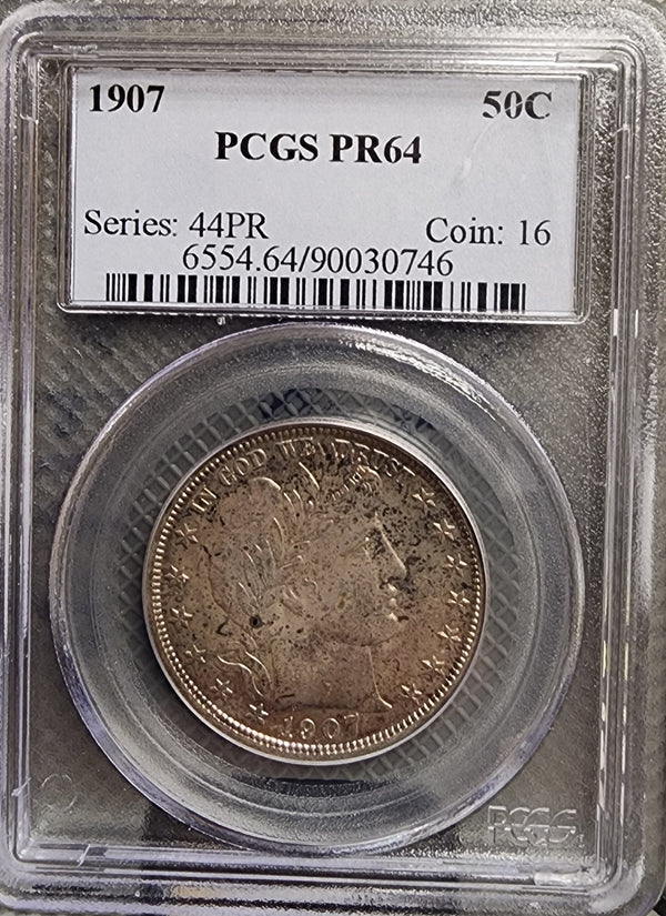 1907 Barber Half Dollar, Gem Proof Strike, PCGS Graded PR-64, Store #HR0740