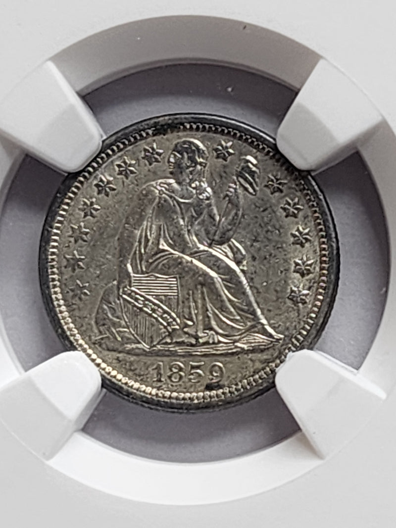 1859 Seated Liberty Silver Dime, NGC Certified AU-58, Store Sale