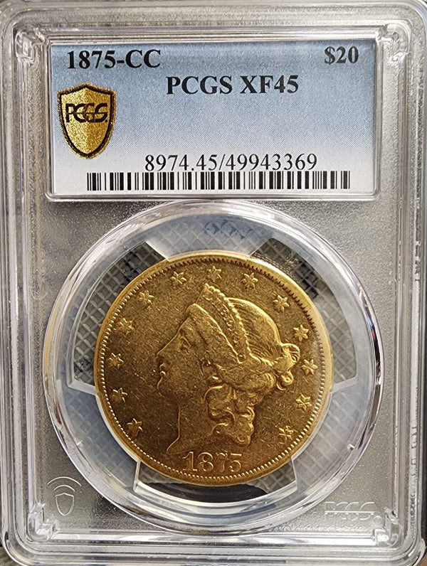 1875-CC $20 Gold Liberty Double Eagle, PCGS XF-45, Store Sale #G0114.